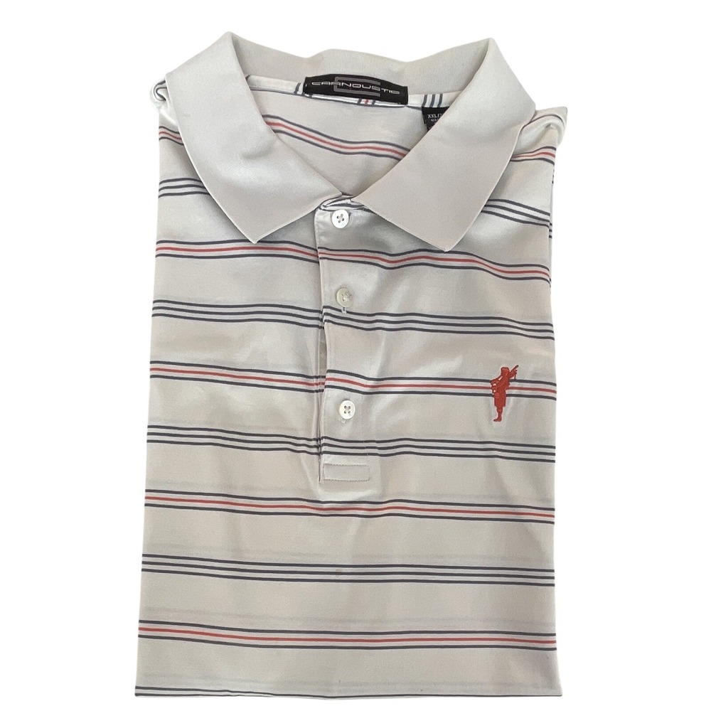 Carnoustie Men's 2XL White Striped‎ Cotton Polo Shirt Short Sleeve Logo